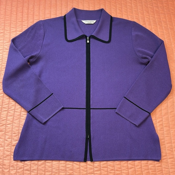 Exclusively Misook Petite Purple Black Stripe Zip Front Jacket size SP - Picture 8 of 15